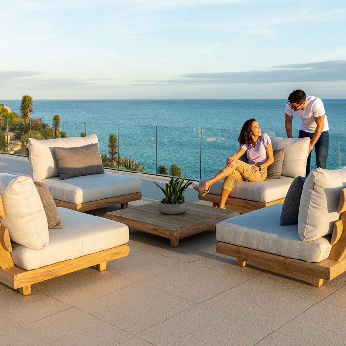 Outdoor lounge chairs by sea