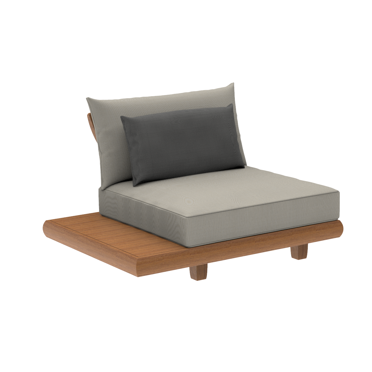 middle module low teak sofa with table extension and cushions from Sorrento range