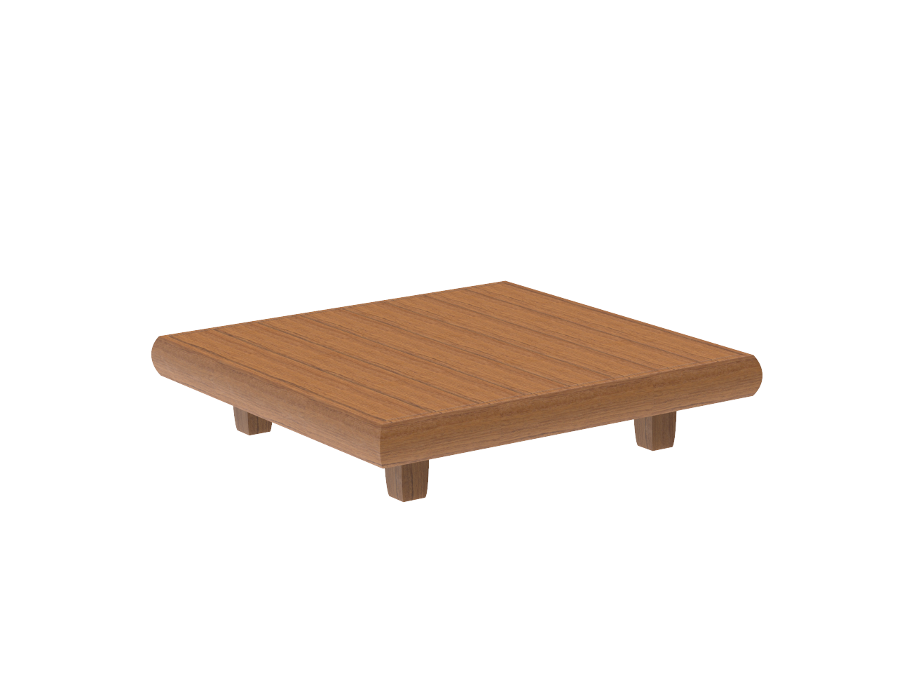 A low square teak outdoor coffee table