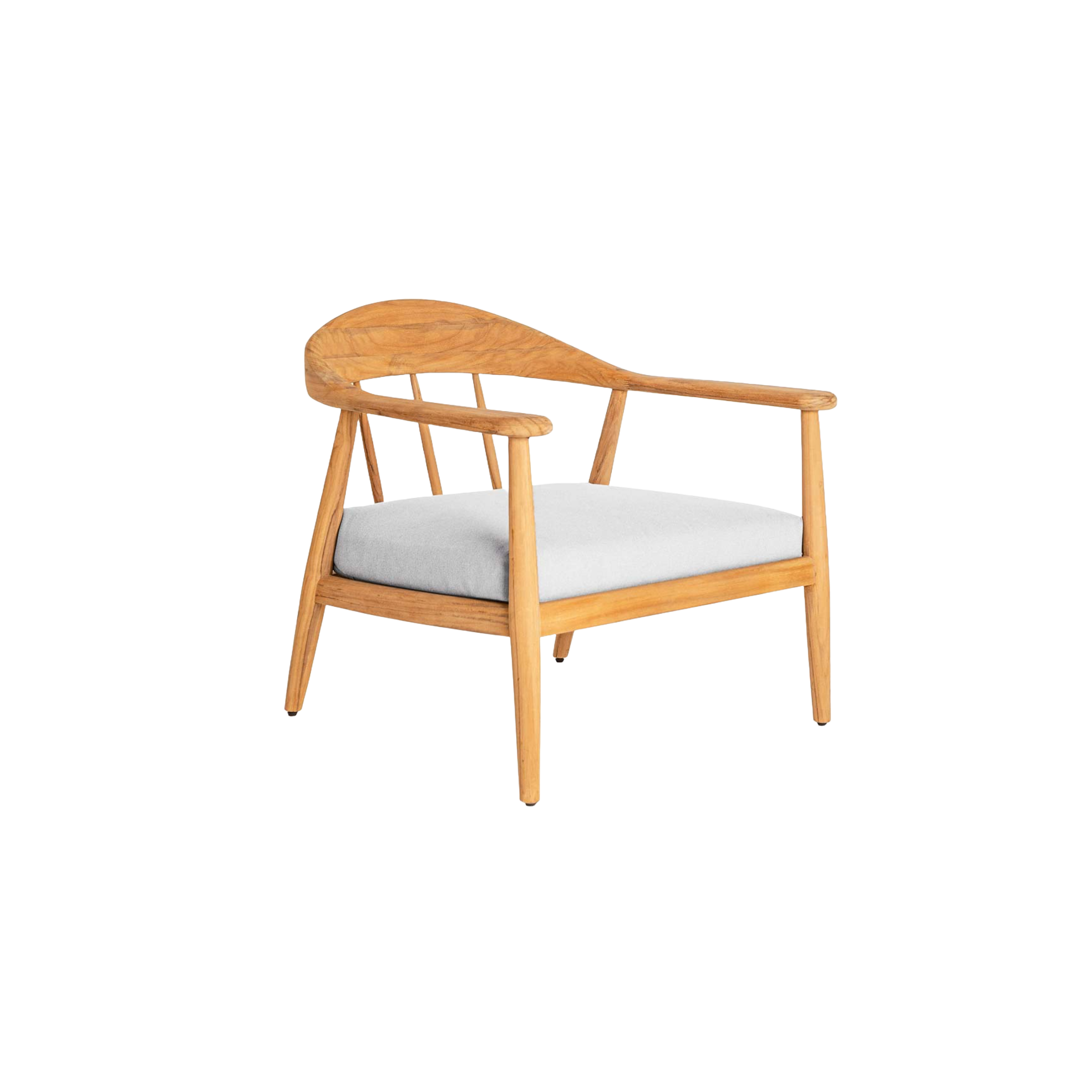 Stylish teak garden lounge chair with arms and curved back,