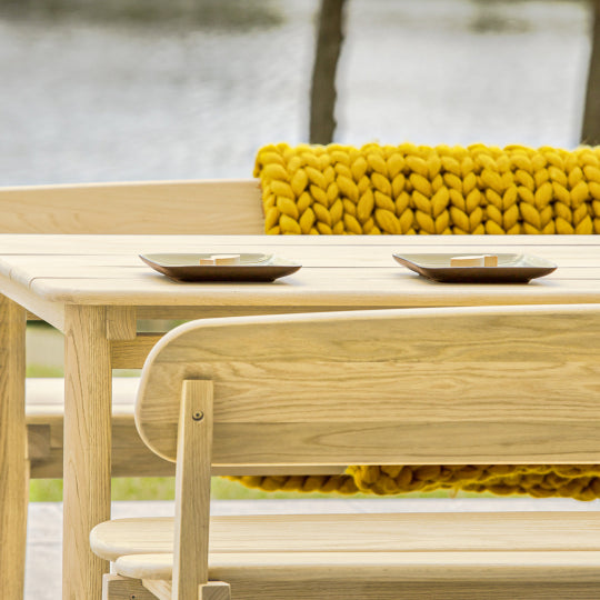 Pine outdoor furniture set benches and table.