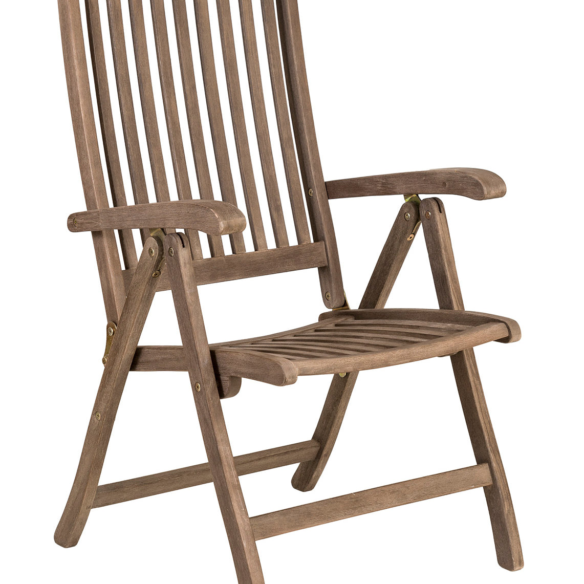 Wooden reclining folding chair on a white background