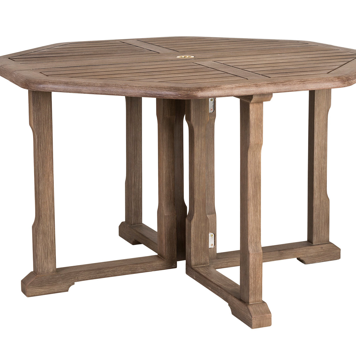 Hexagonal wooden table on a white background