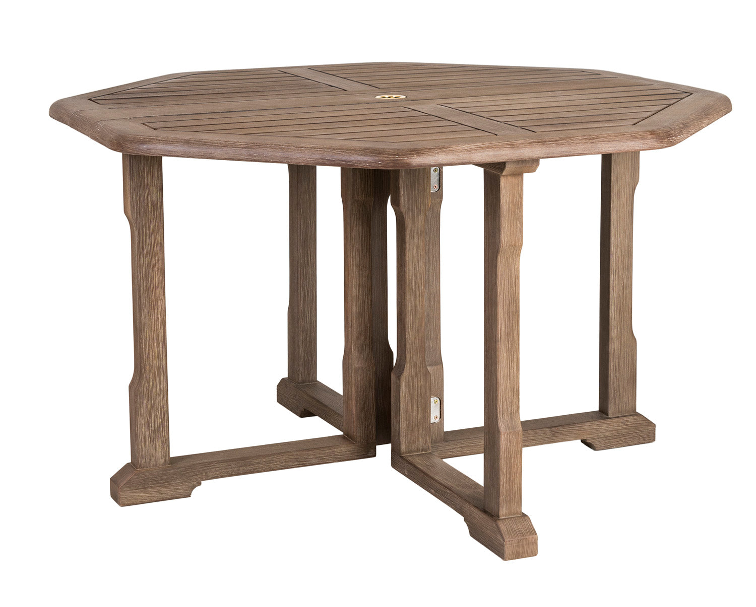 Hexagonal wooden table on a white background