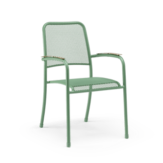 Green metal chair on a white background