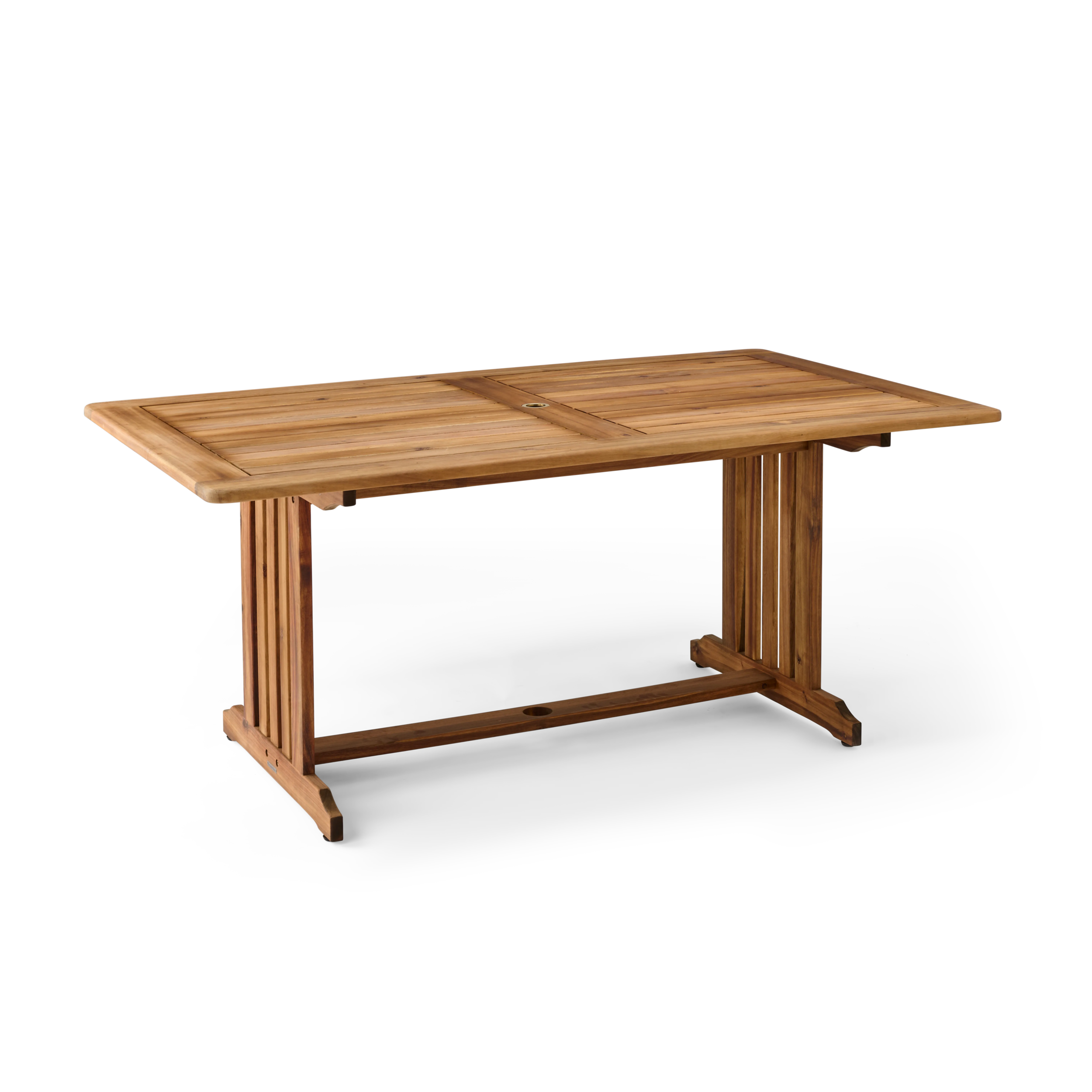 Wooden dining table on a white background