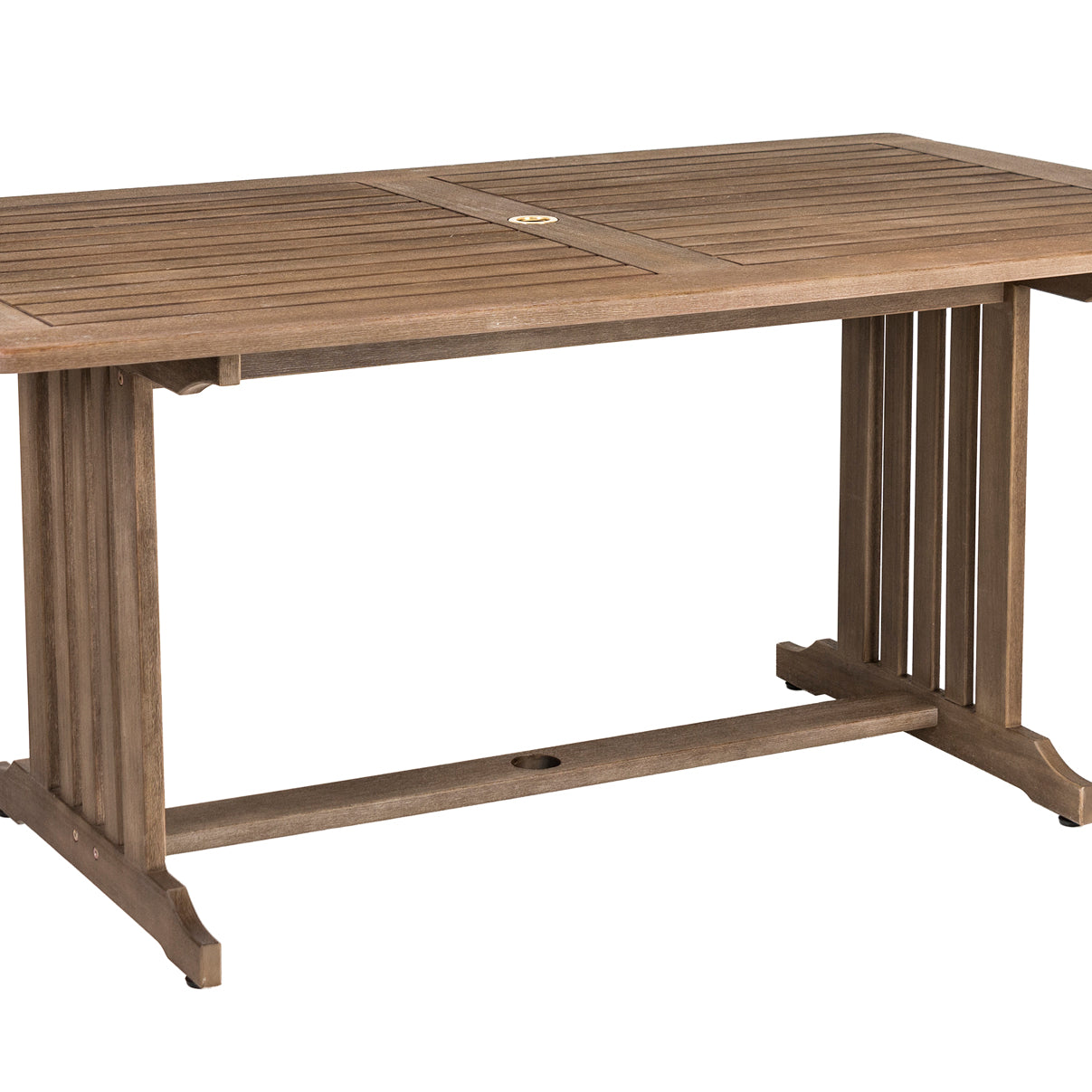 Wooden outdoor rectangular dining table on a white background