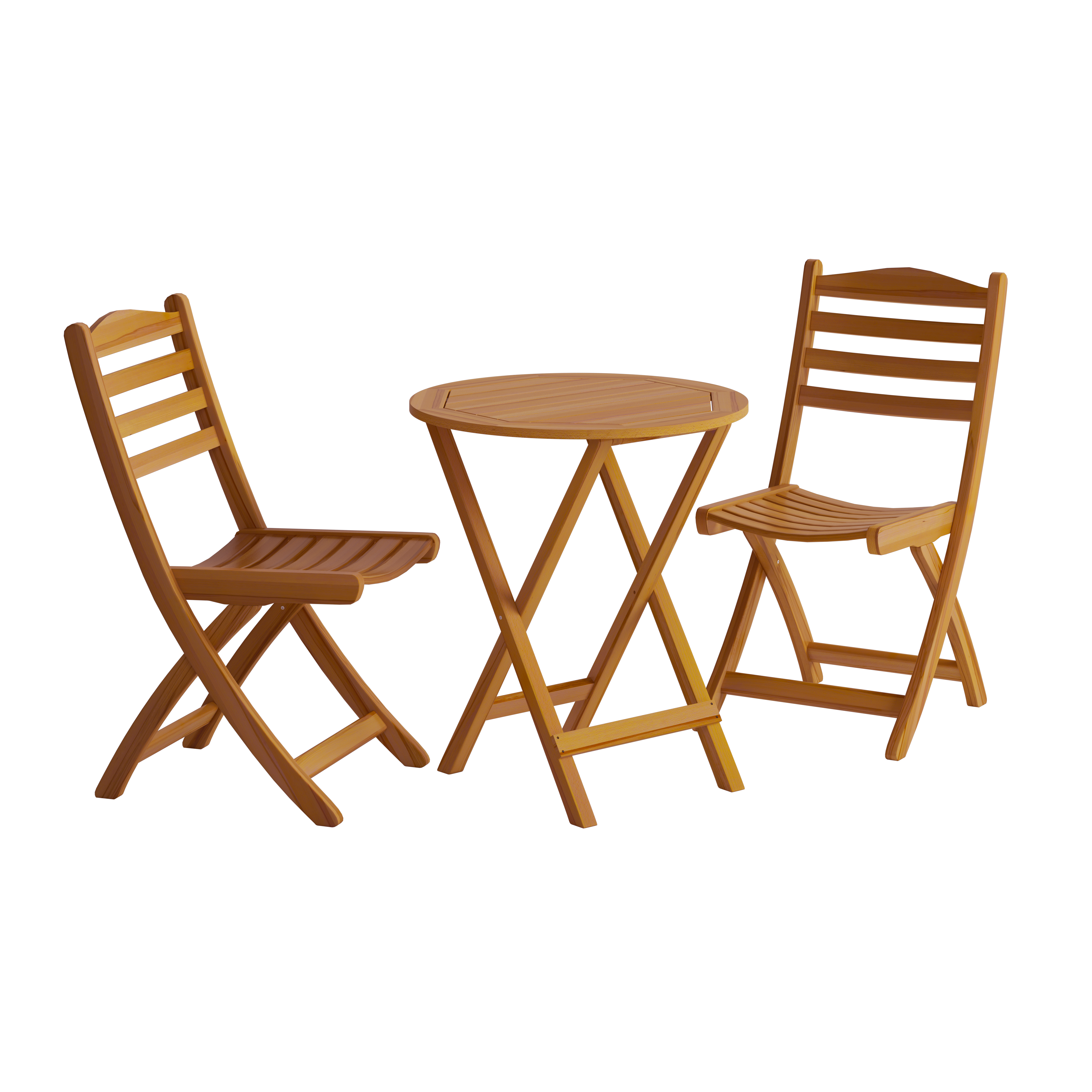 Wooden outdoor table and chairs set on a white background