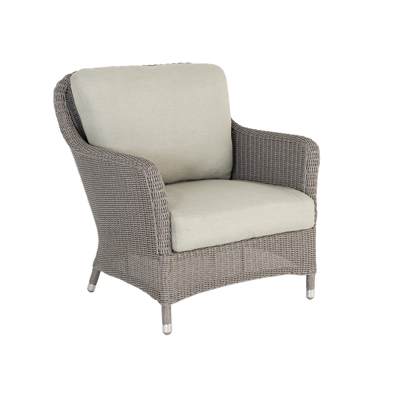 Weave wicker grey armchair with beige cushion
