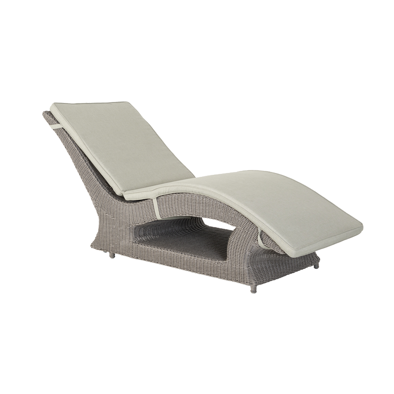 Grey wicker sunbed with beige cushion