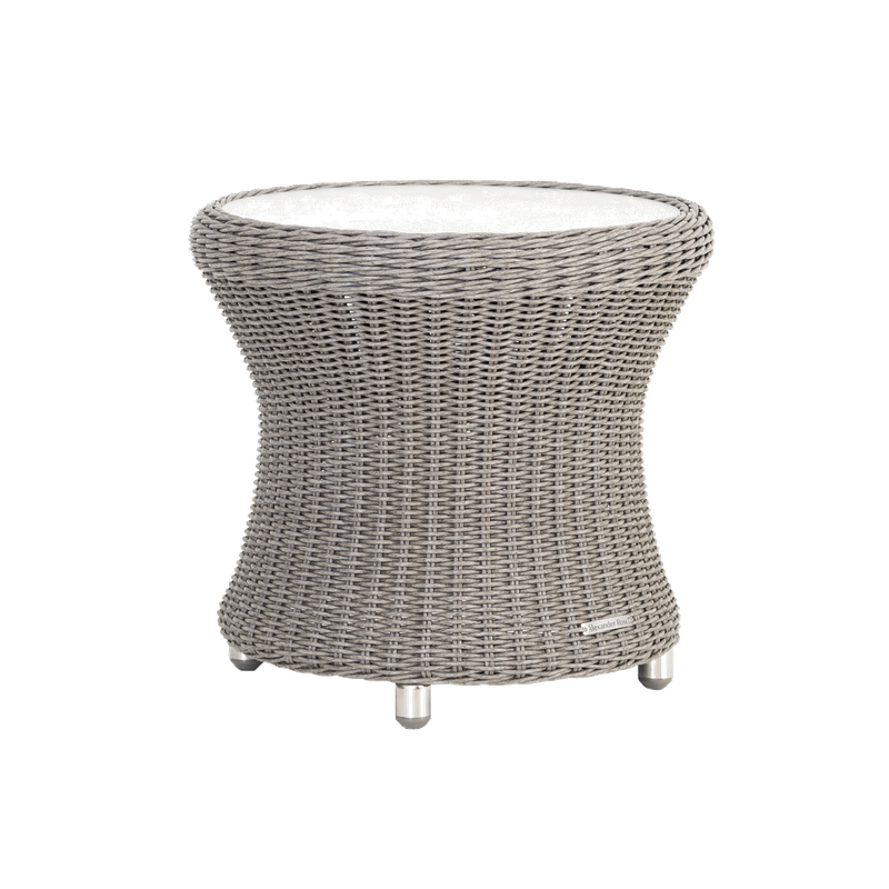 Side Grey wicker table with glass top