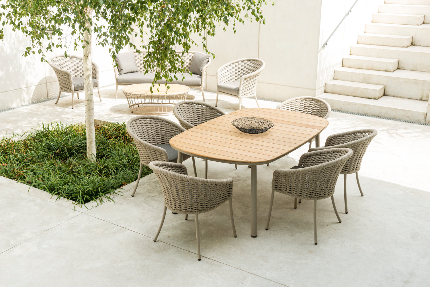garden tables and chairs on patio