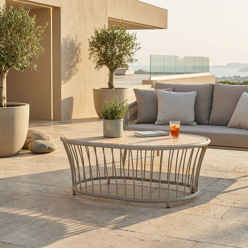 Cordial Beige Square Table 1.2m with Roble Top | Alexander Rose