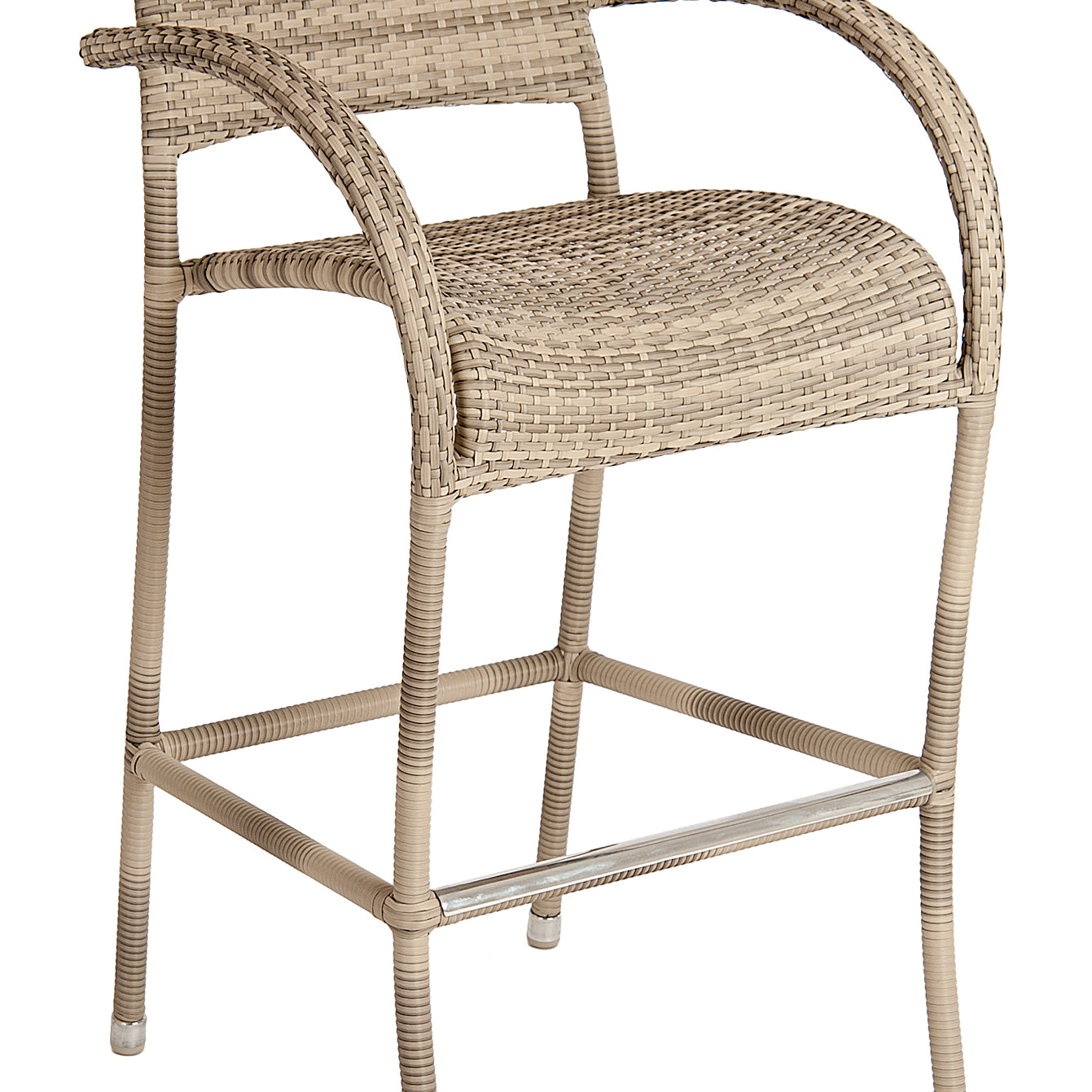 Cream rattan bar stool with curved arms