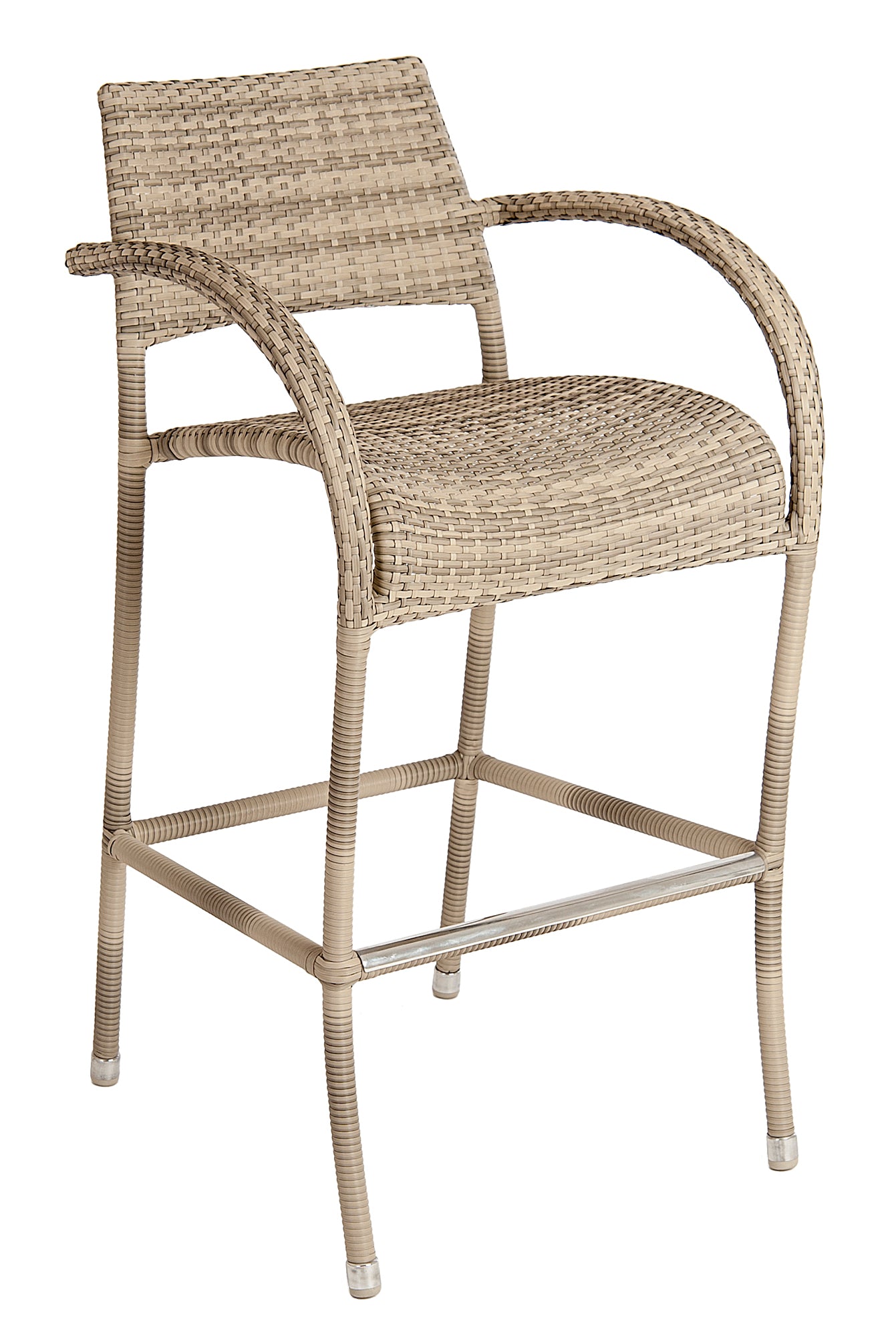 Cream rattan bar stool with curved arms