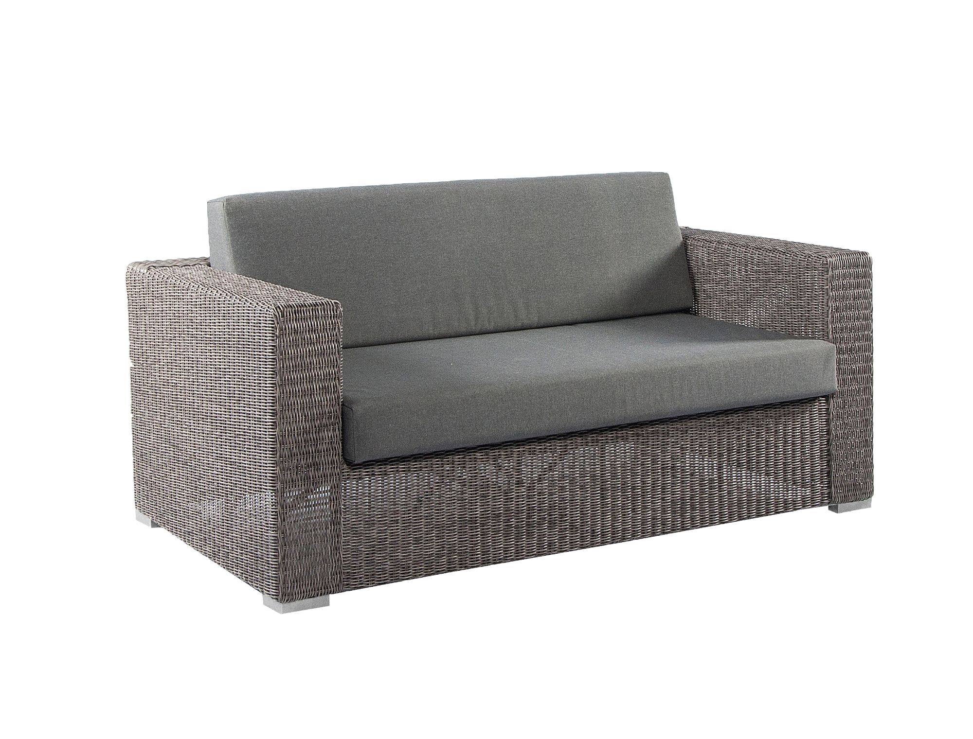 Gray sofa with wicker frame on a white background