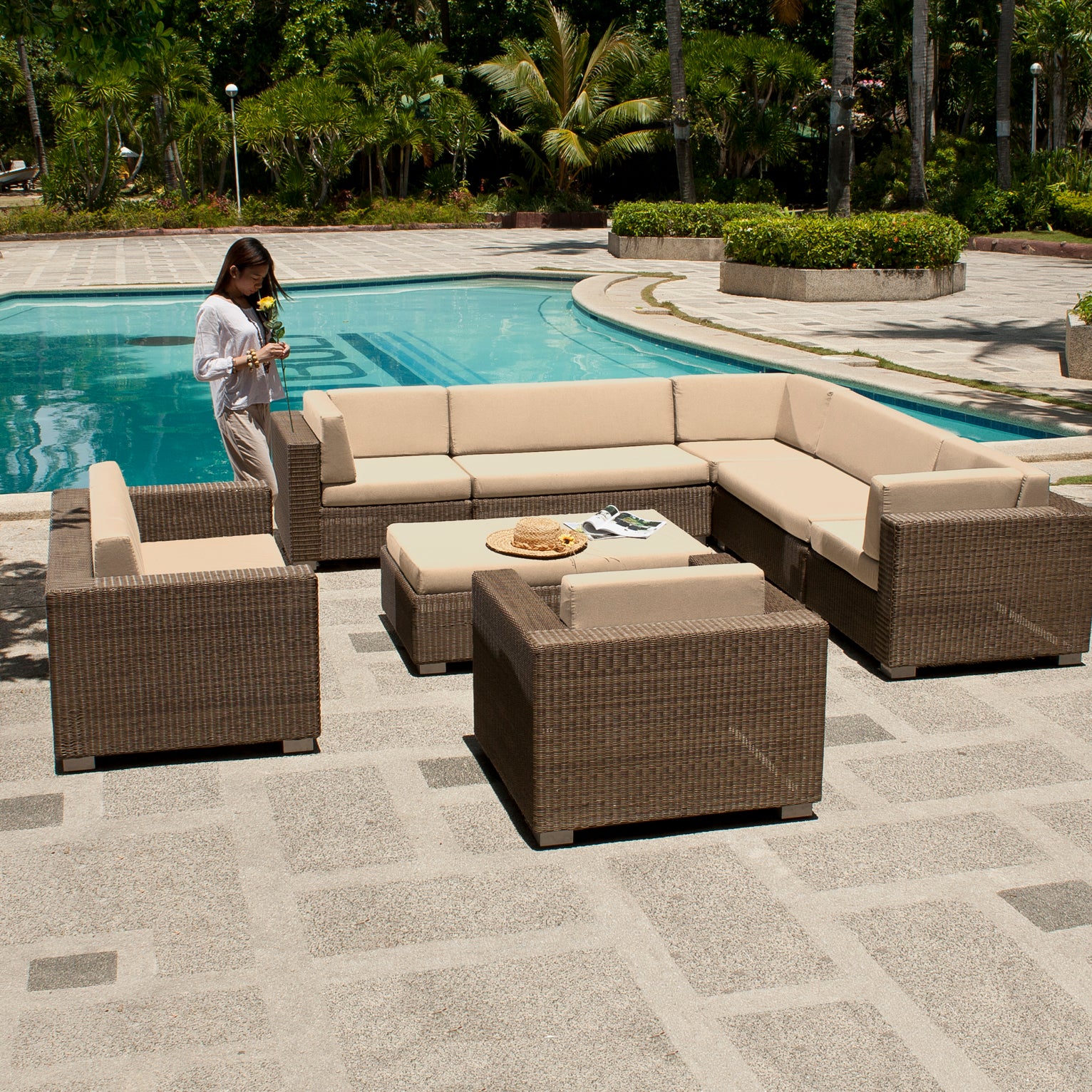 San Marino ottoman shown with the modular garden furniture set