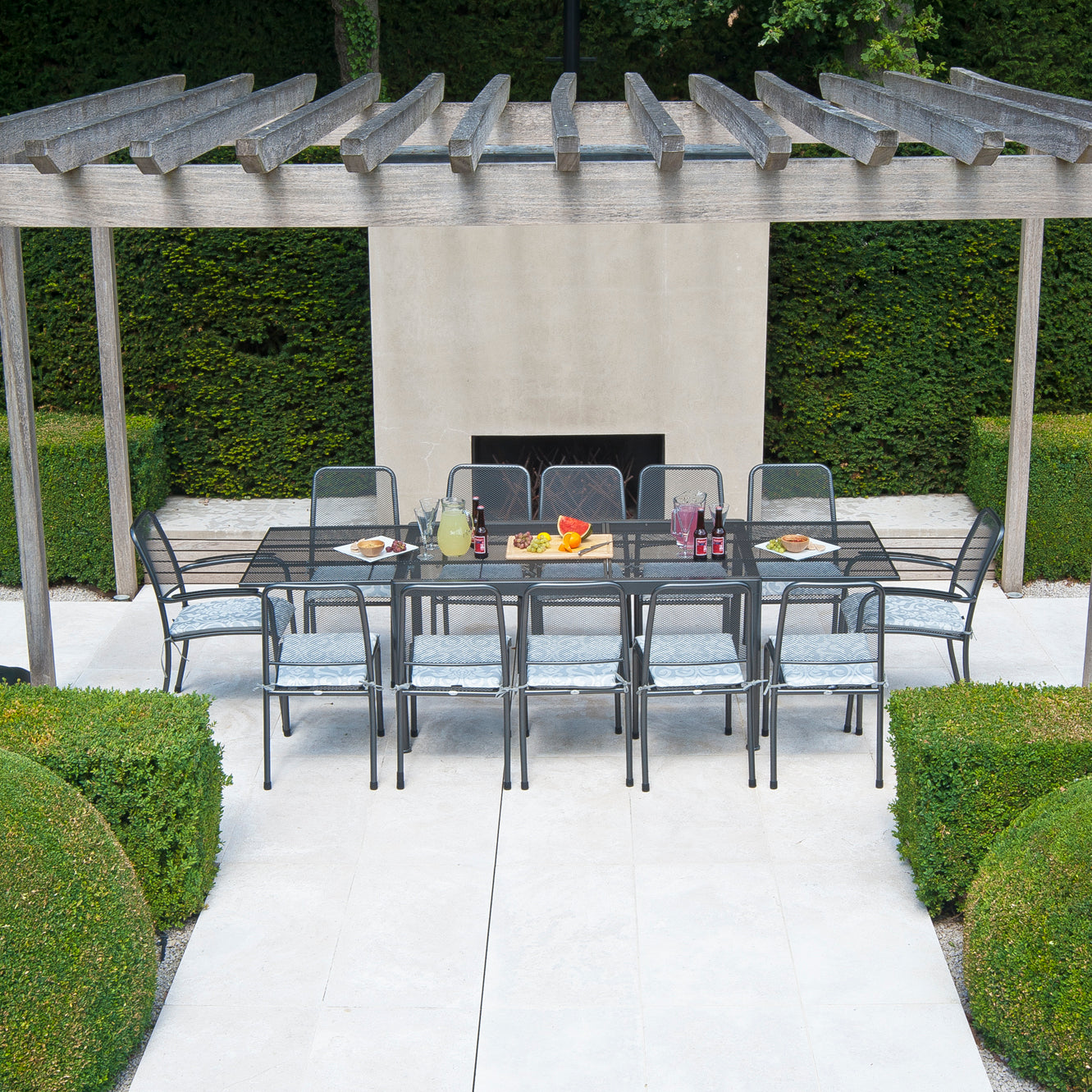 Portofino 10-Seater extending rectangular dining table set with 2-stacking armchairs and 8-stacking side chairs