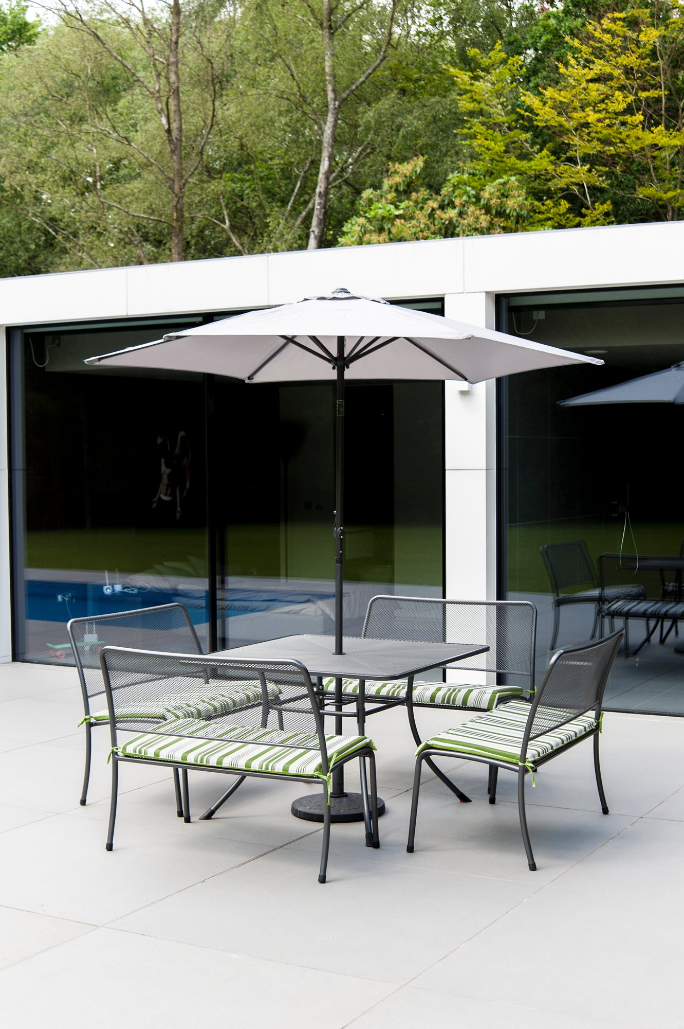 Portfofino Collection Set with Green Stripe Bench Cushion