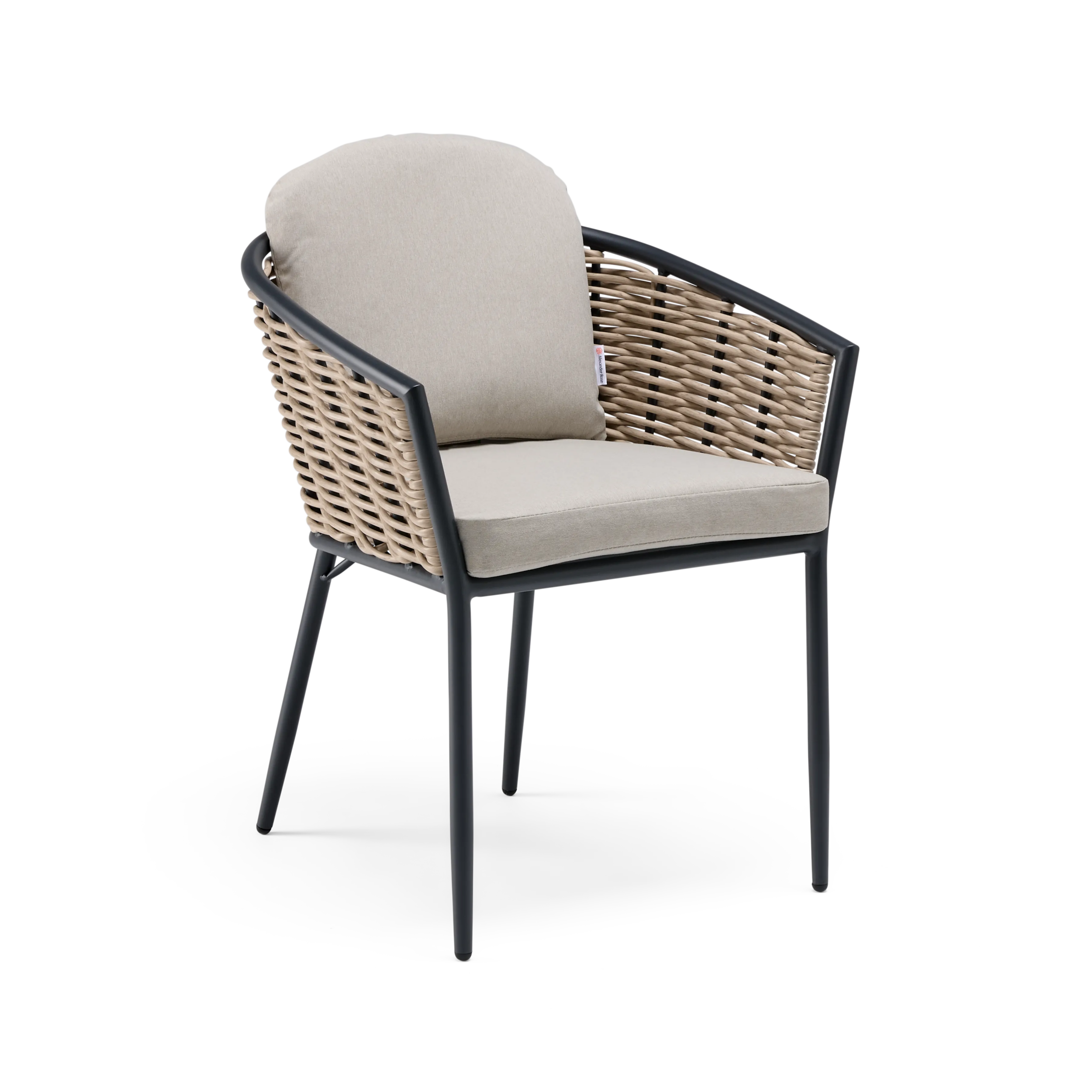 Chair with rattan backrest and light grey cushion