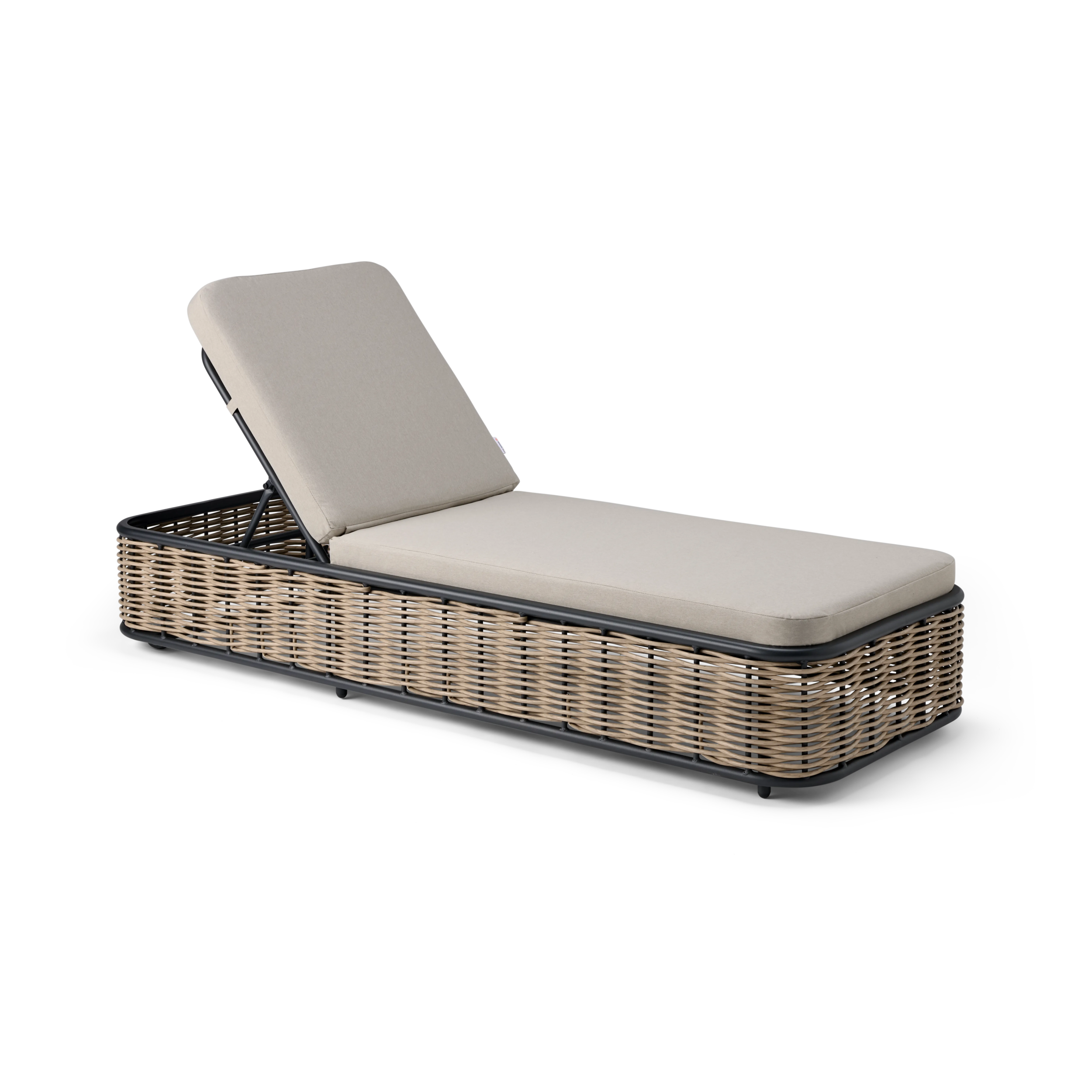 Rattan sun lounger with beige cushion