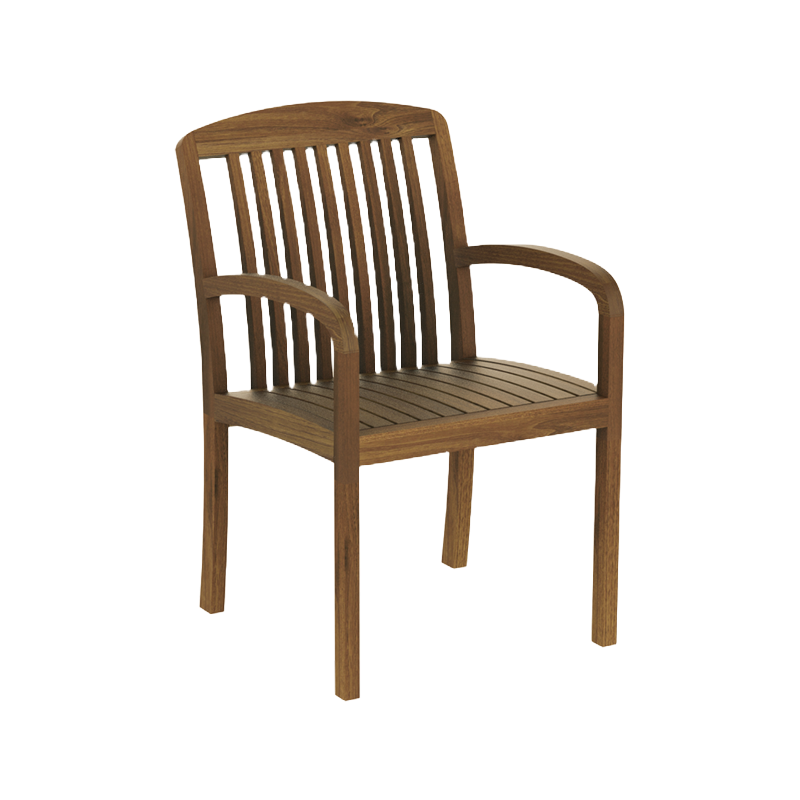 Wooden chair with slatted back and seat on a white background