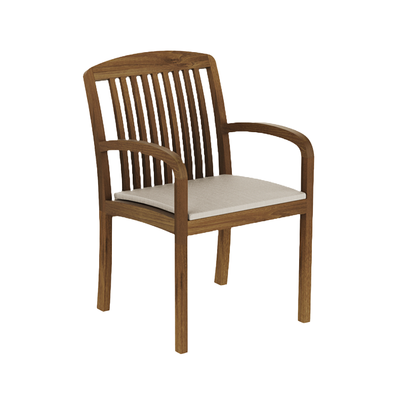 Wooden chair with a white cushion on a white background