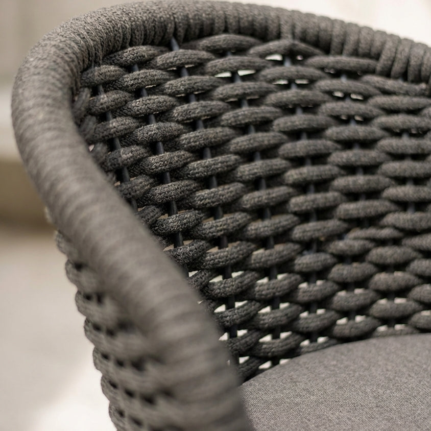 Close-up of a textured chair seat with woven pattern