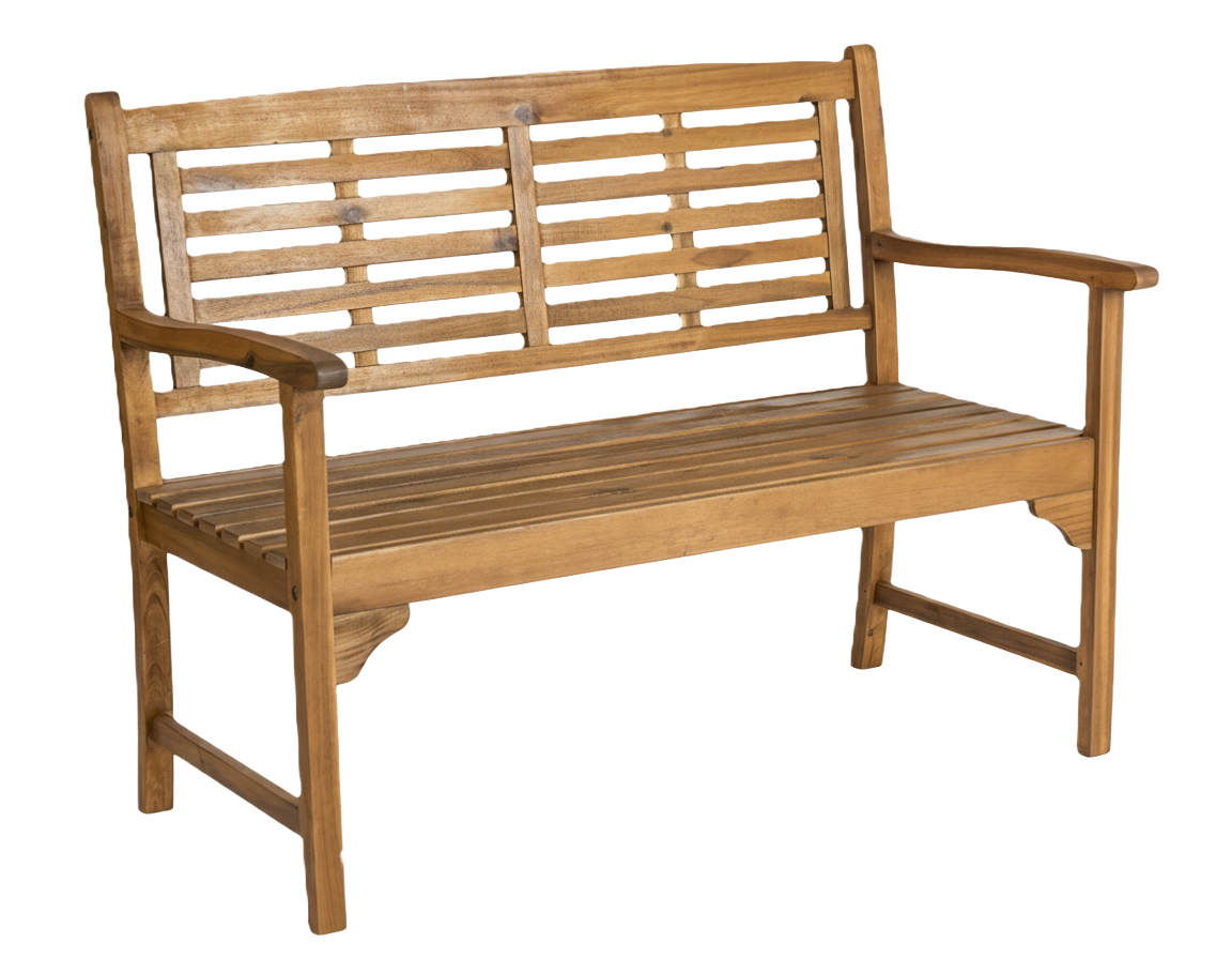 Wooden bench with slatted backrest