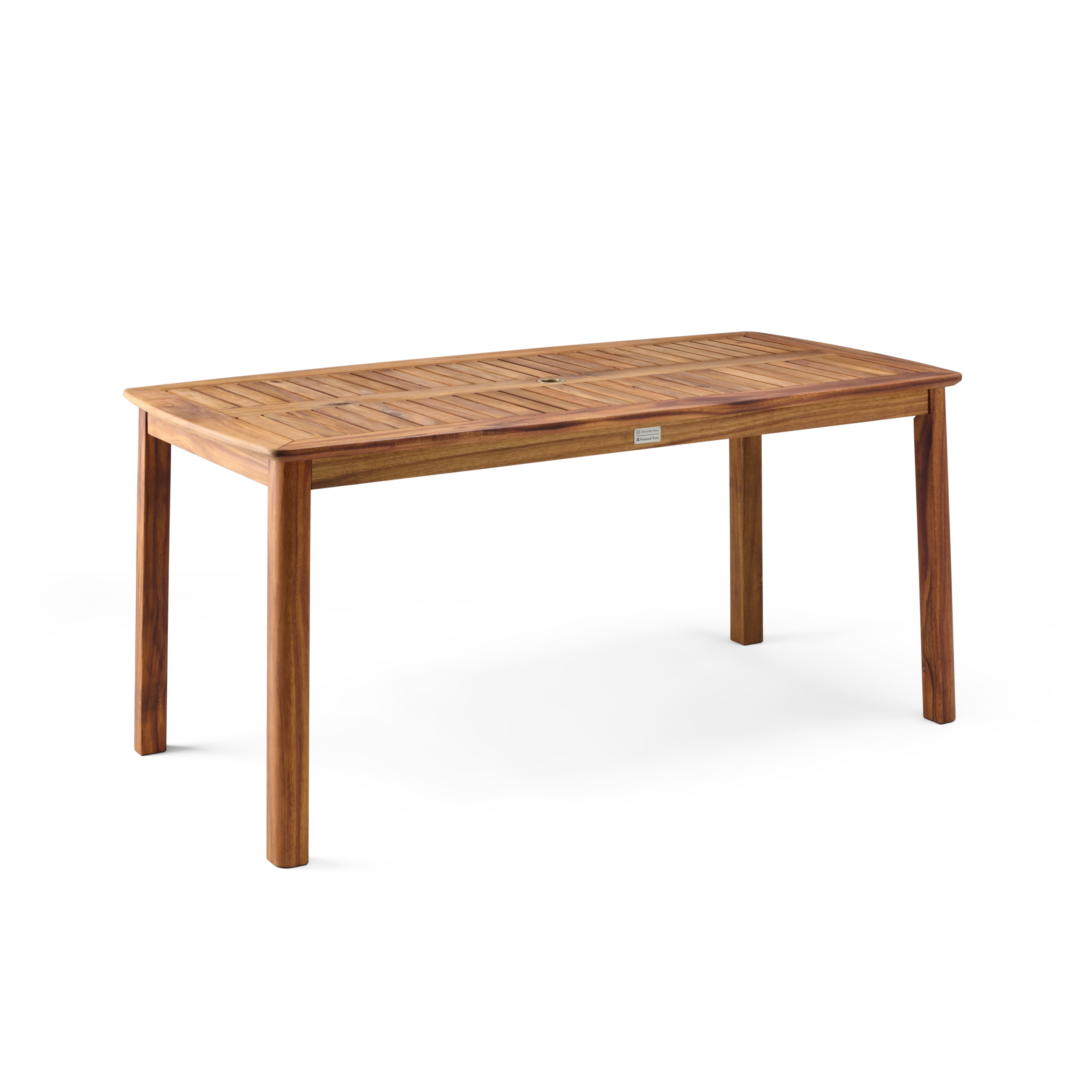Wooden dining table on a white background