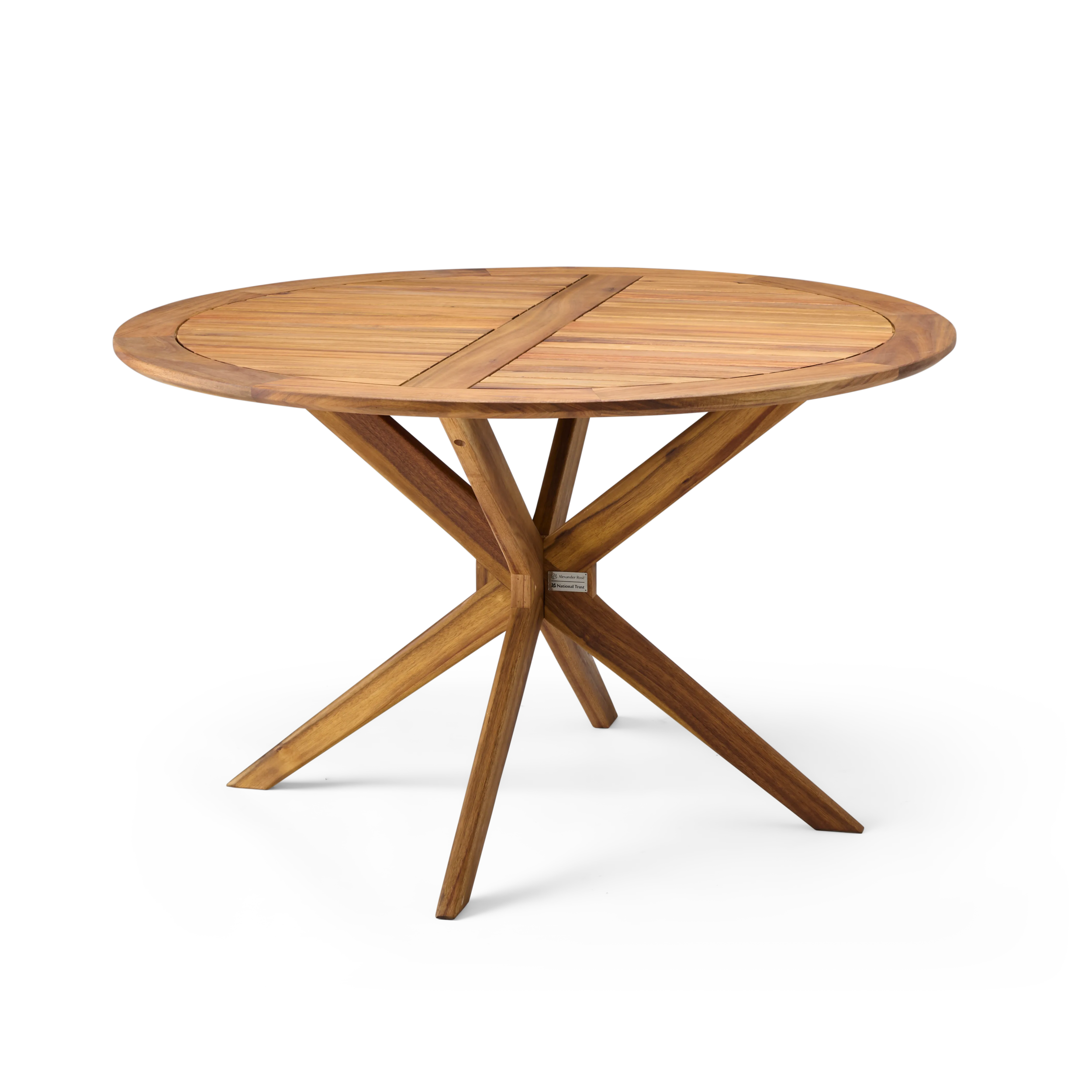 Wooden round table with star-shaped base on a white background