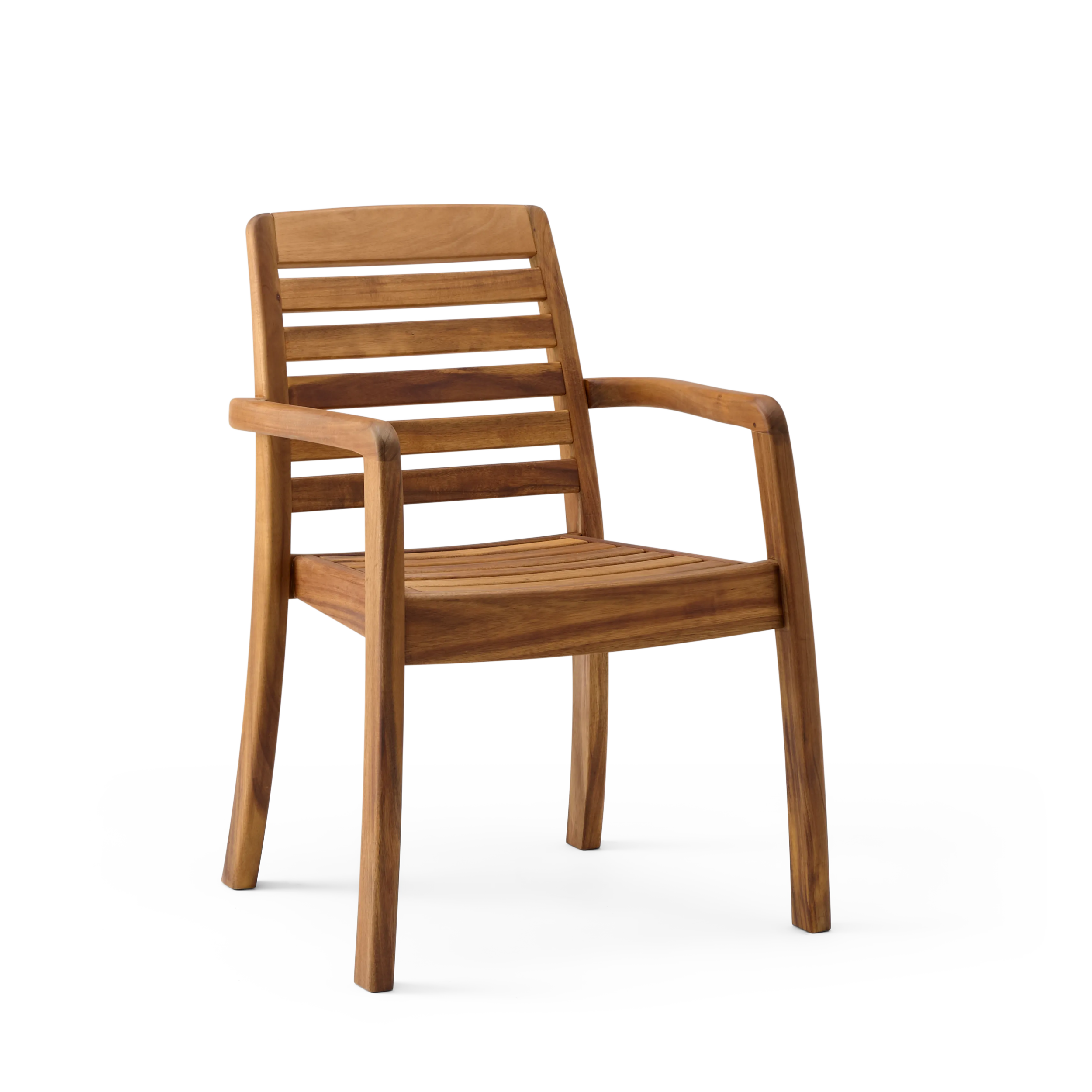Wooden chair with slatted design on a white background