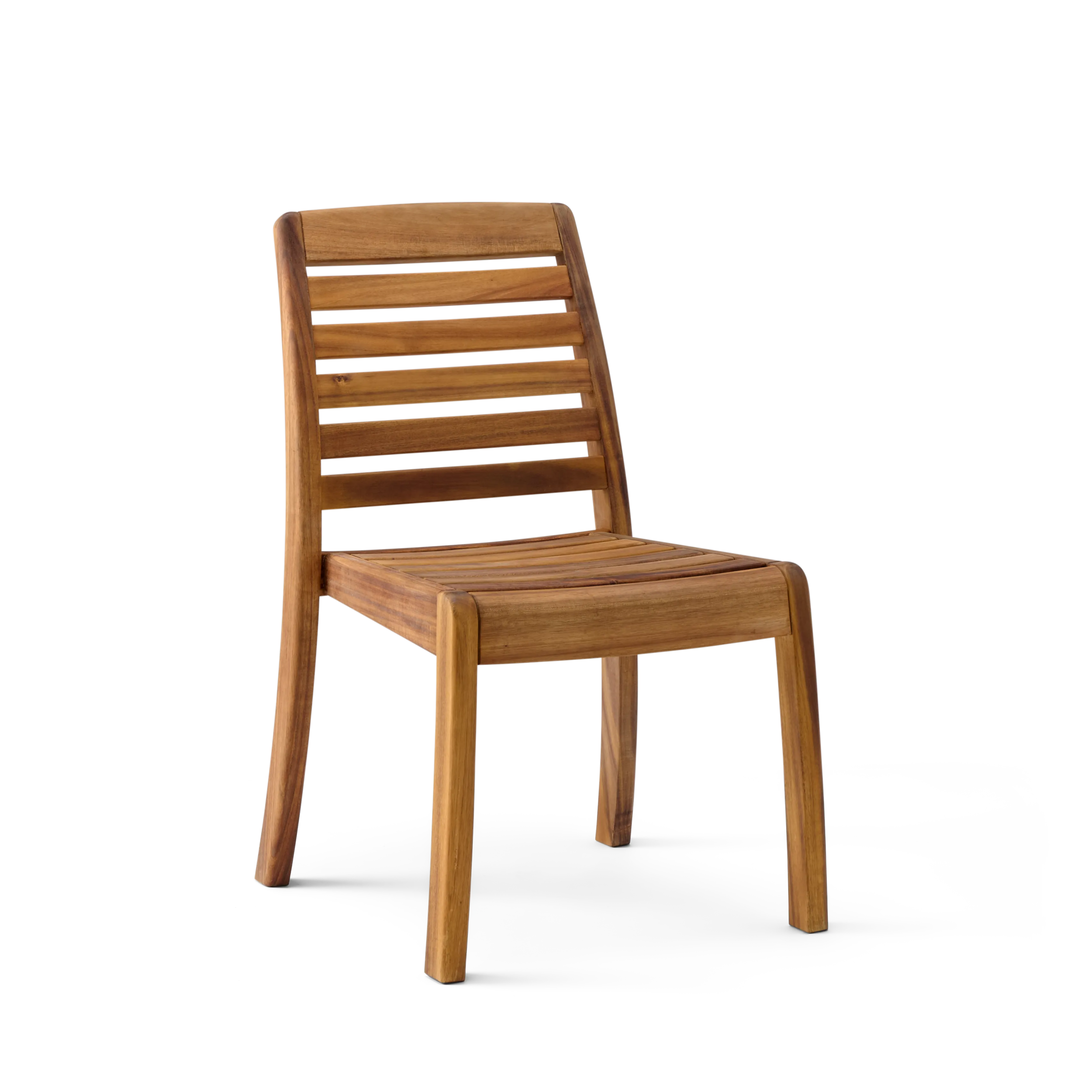 Wooden chair with slatted back on a white background