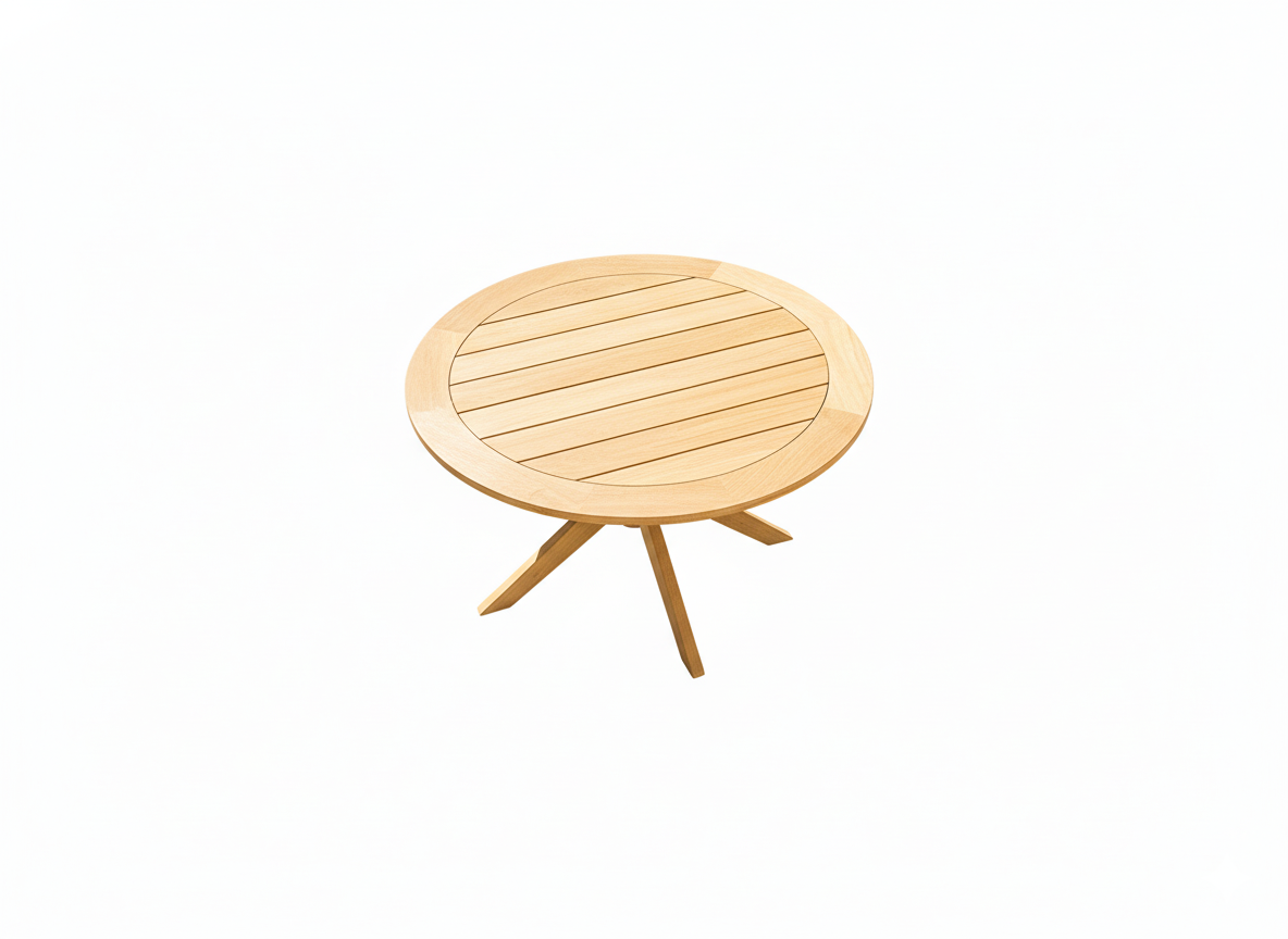 circular wooden table in a light hardwood with 4 elegant legs