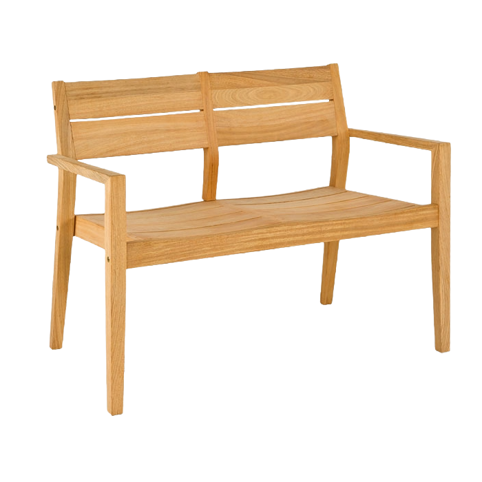 Stylish garden bench in roble hardwood 2 seater in a light yellow grain