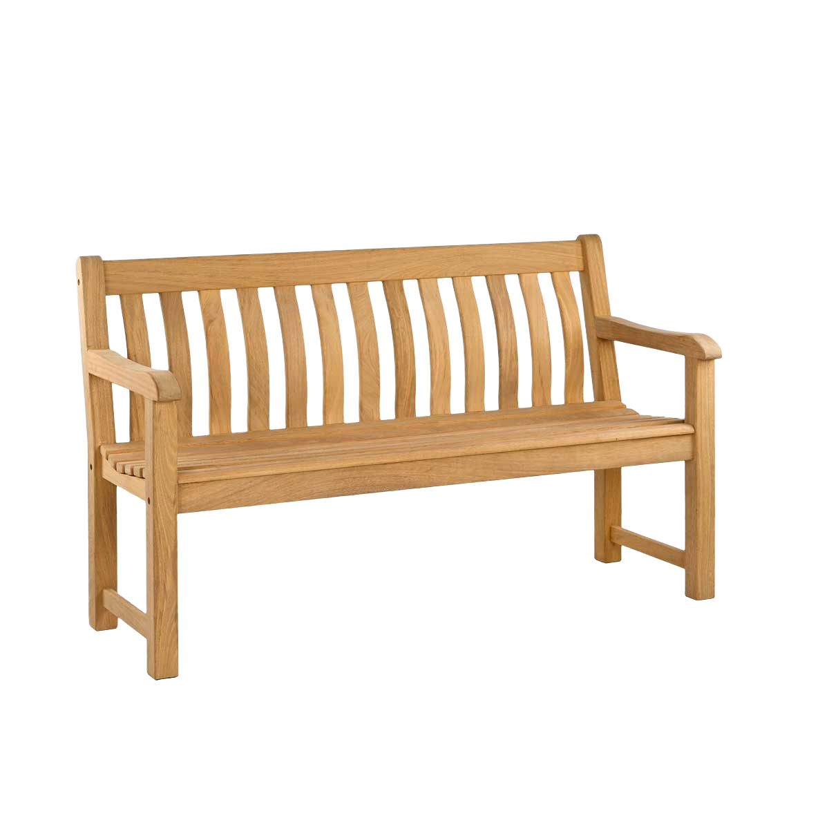 A hardwood garden bench in Roble by Alexander Rose with a curved back