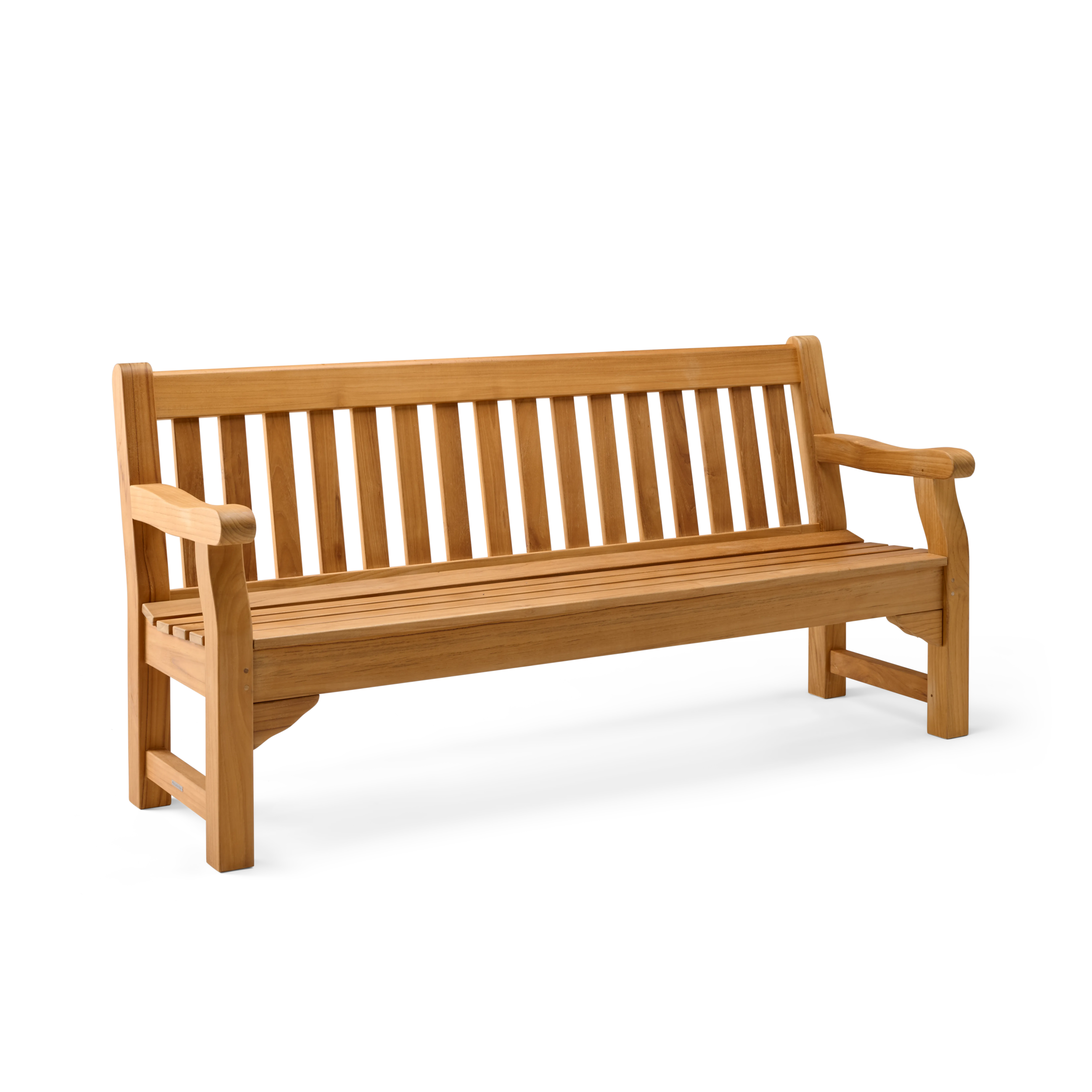 Wooden teak bench on a white background