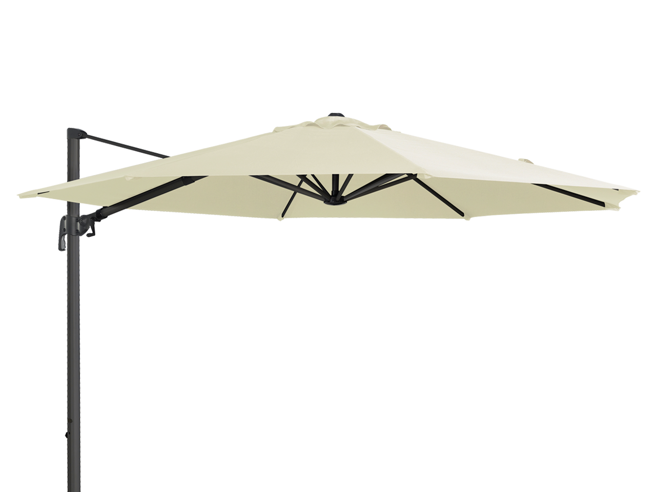 white patio umbrella with black frame on a white background