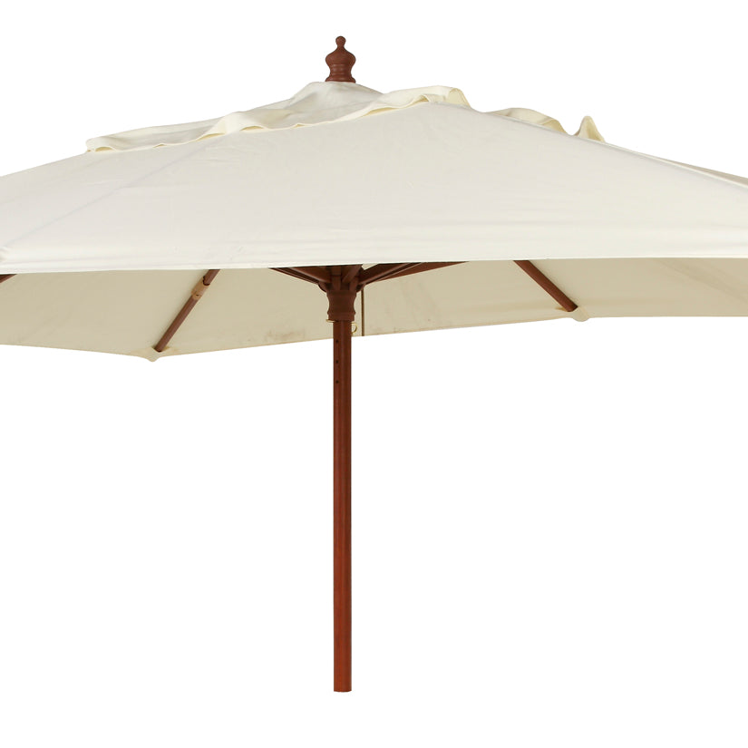 Ecru patio parasol with wooden handle on a white background