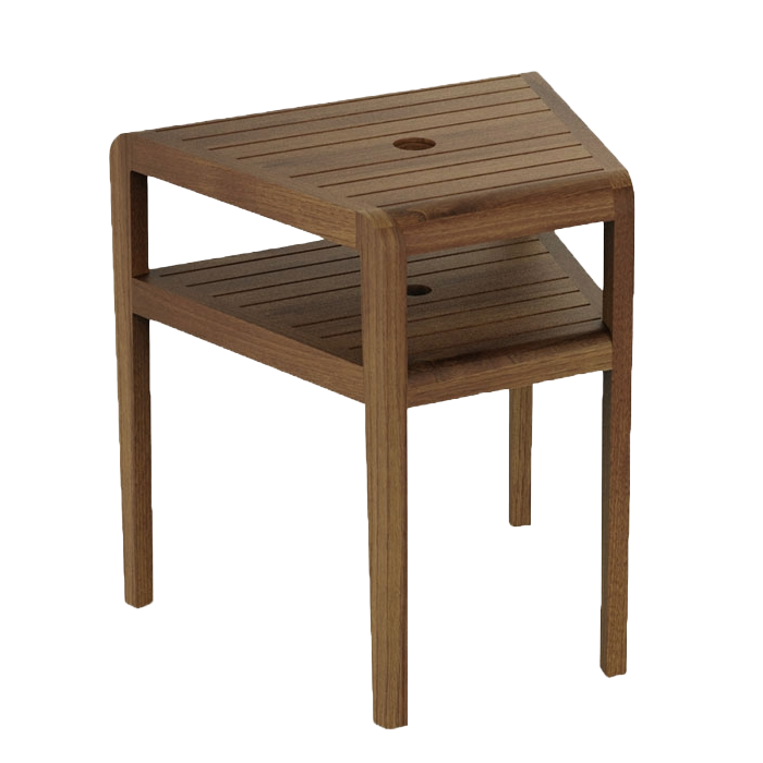 Wooden side table with two shelves on a white background