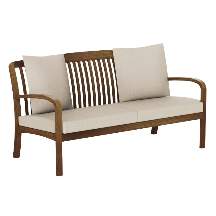 Bolney dark wooden bench with beige cushions