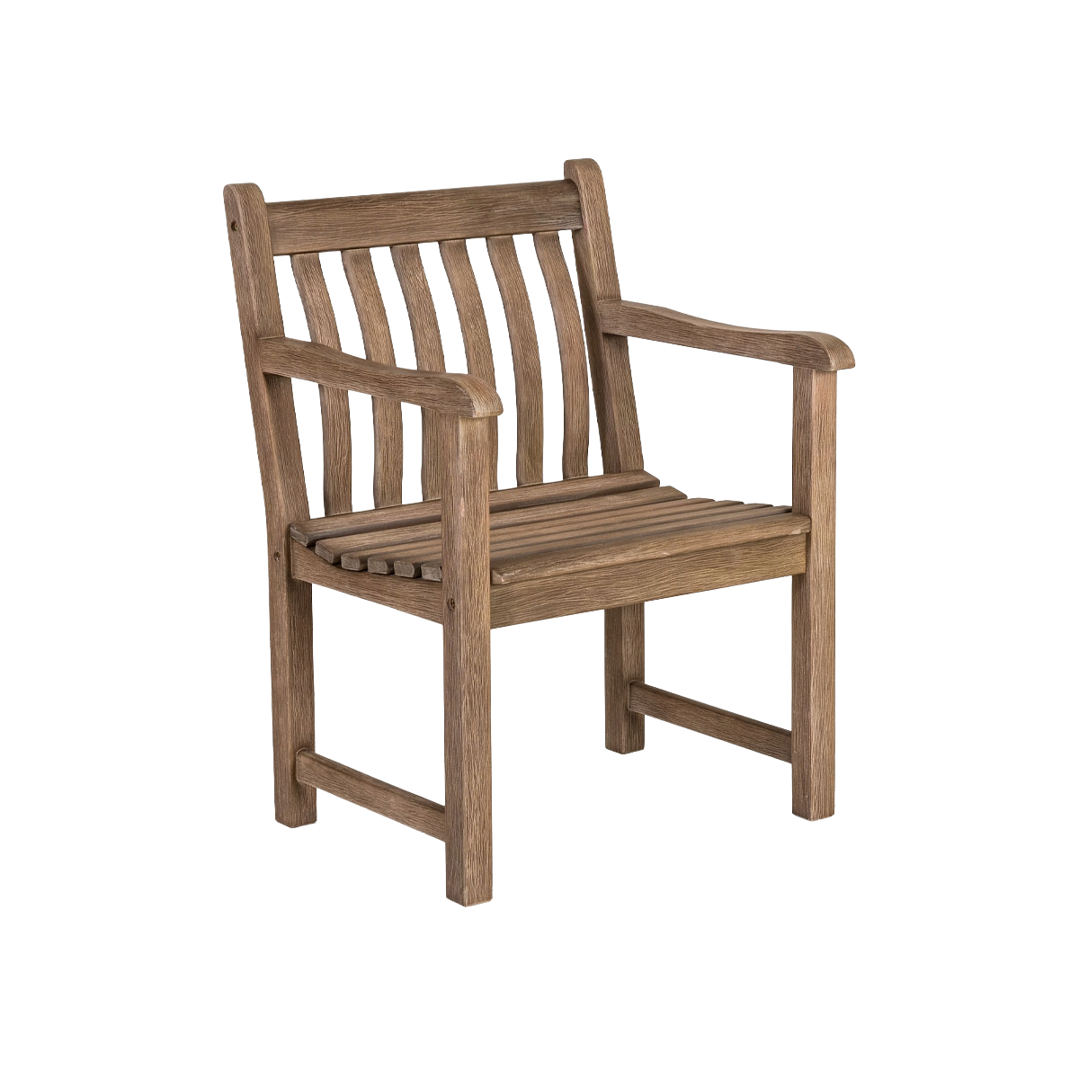 Wooden chair with armrests on a white background