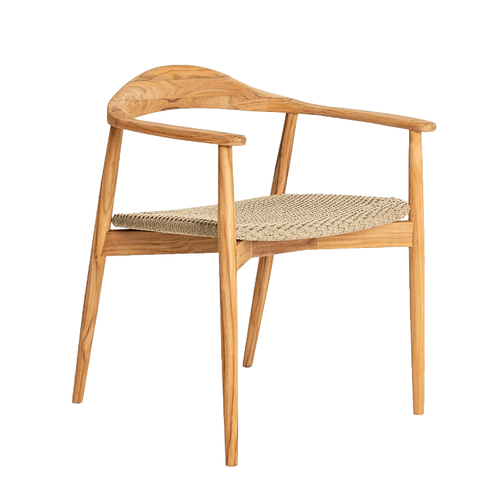 Wooden chair with woven seat on a white background