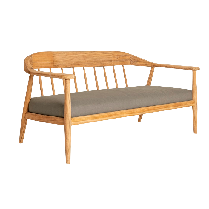 Wooden bench with a cushion on a white background