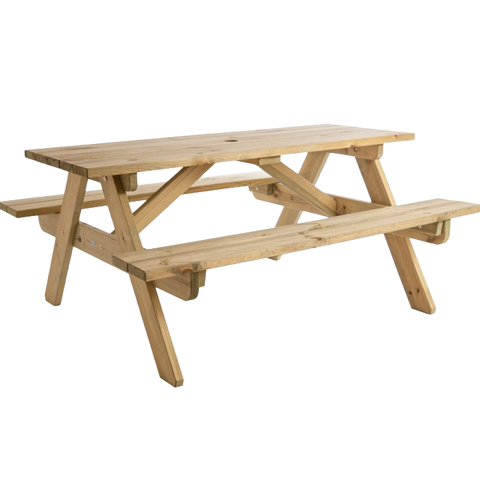 Wooden picnic table on a white background