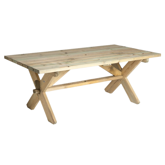 Wooden picnic table on a white background