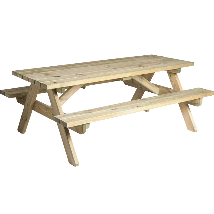Wooden picnic table on a white background