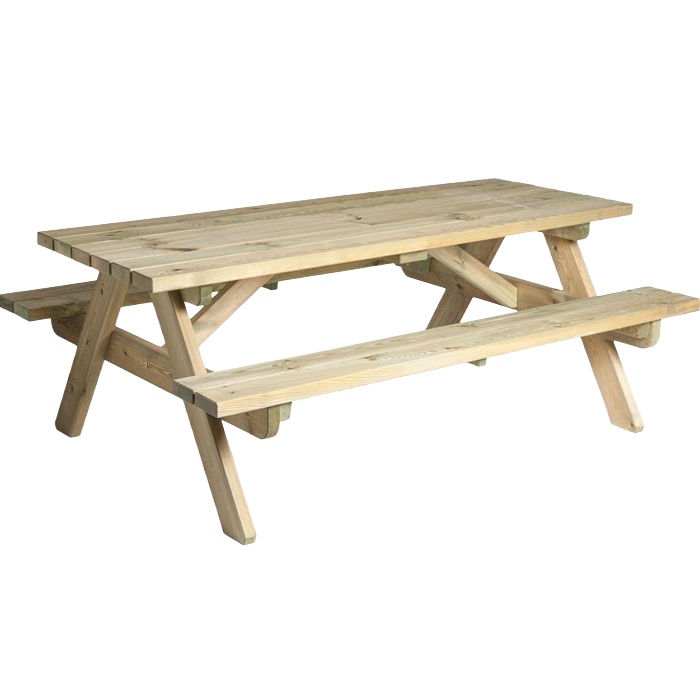 Wooden picnic table on a white background