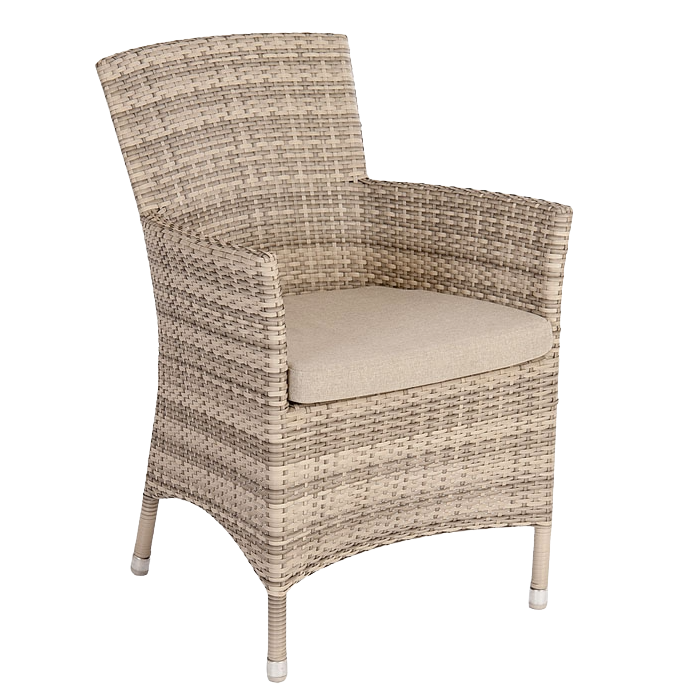 Wicker chair with a cushion on a white background