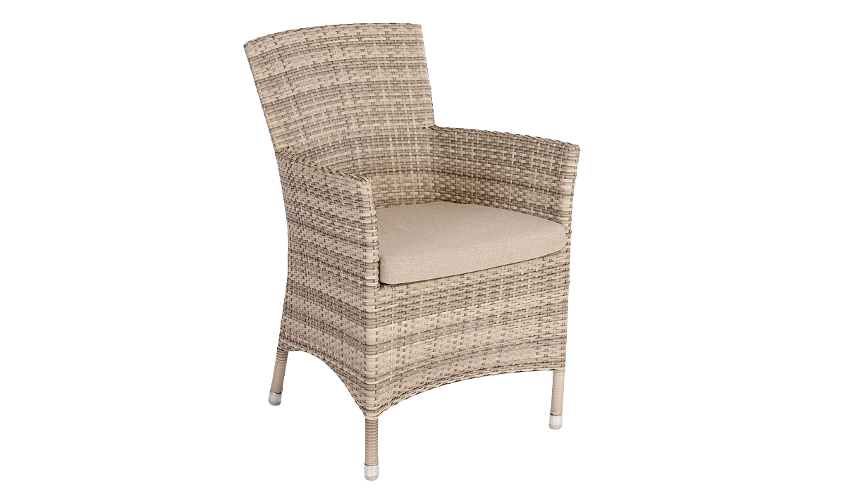 Wicker chair with a cushion on a white background